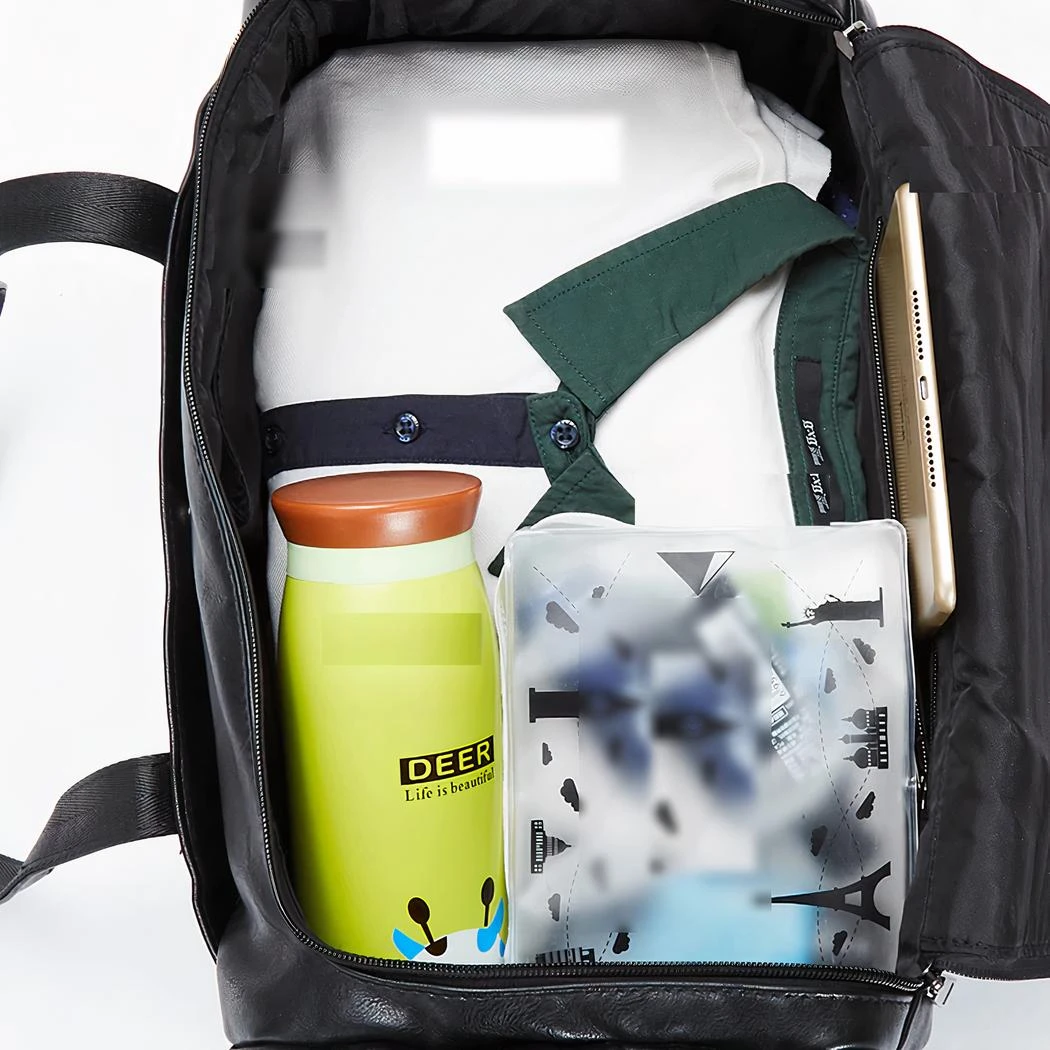 Grand Sac De Voyage Multipoche En Cuir Végan Noir – Image 5