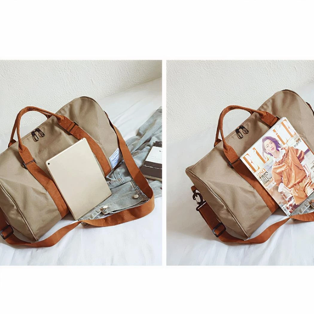Sac De Voyage Grande Capacité Avec Bandoulière Marron – Image 12