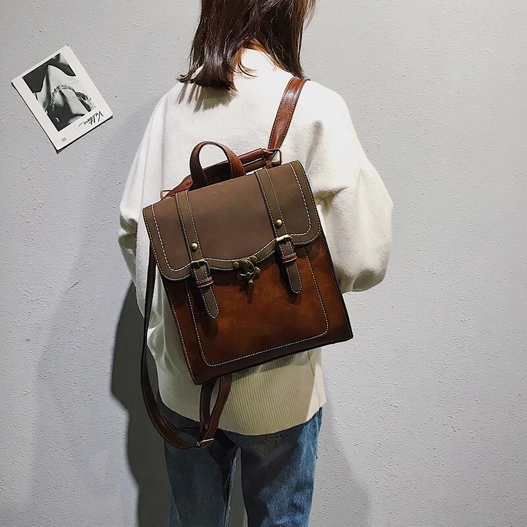 Sac à Dos Vintage Rectangulaire En Similicuir Pour Femme – Image 5