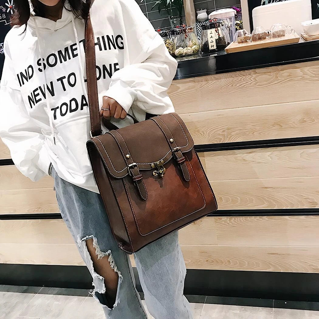 Sac à Dos Vintage Rectangulaire En Similicuir Pour Femme – Image 2