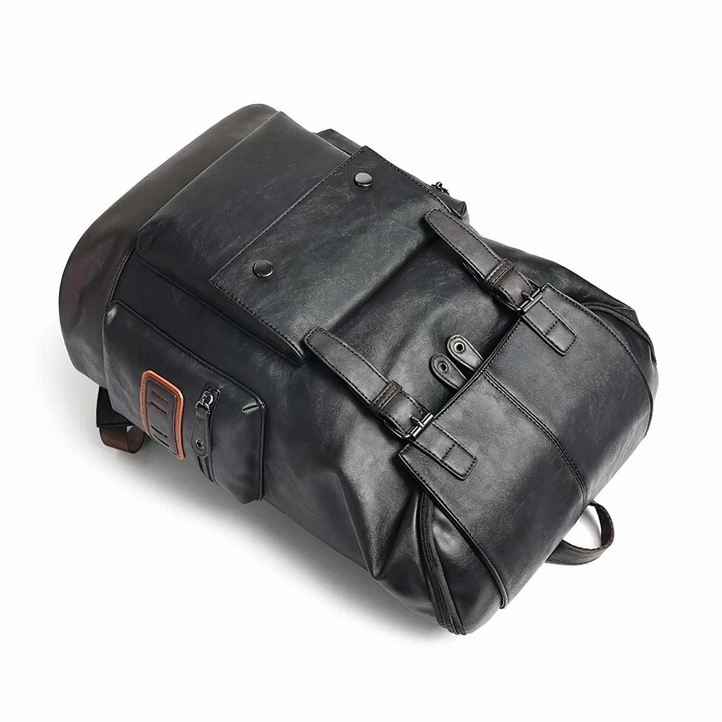 Sac à Dos Voyage Noir En Similicuir – Image 3