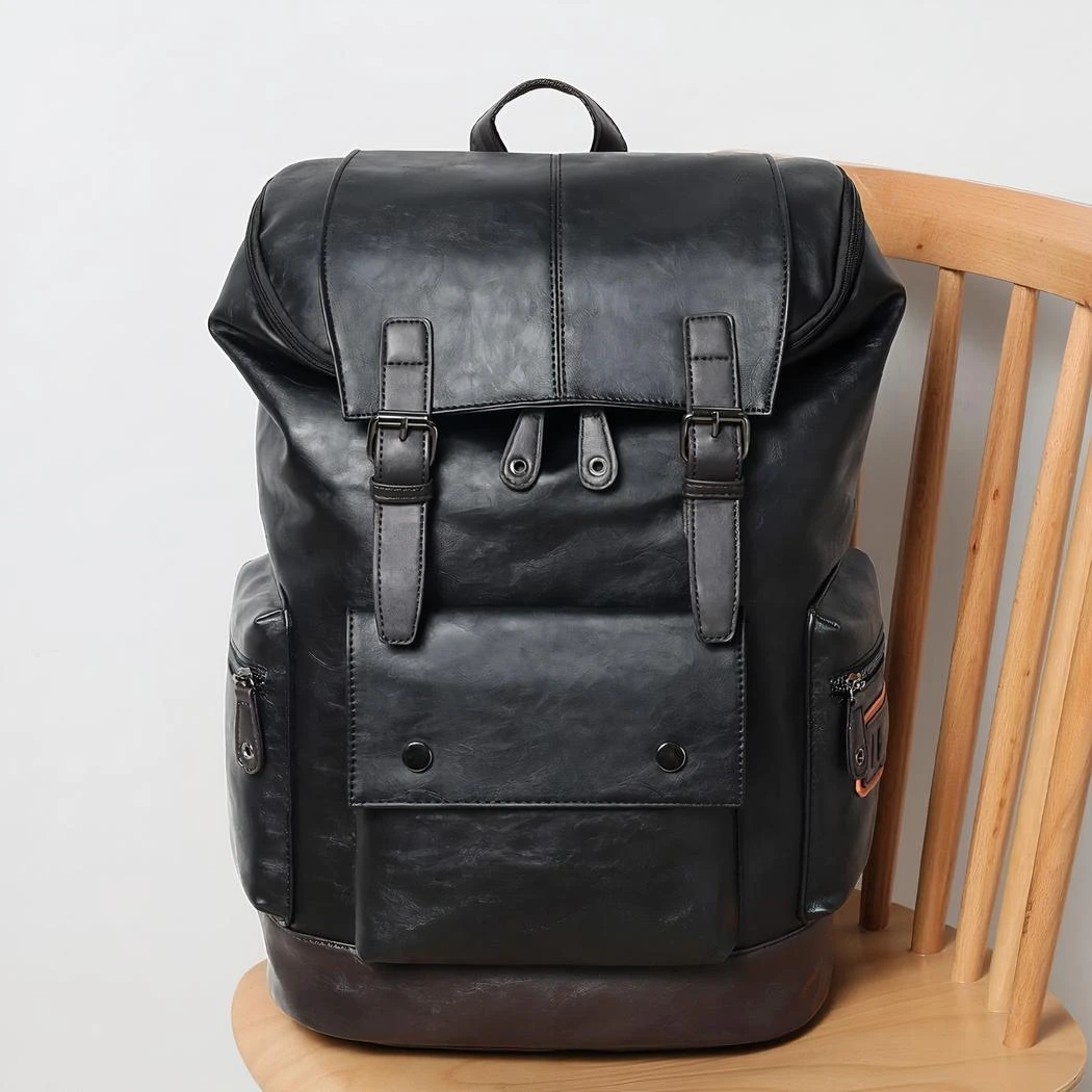 Sac à Dos Voyage Noir En Similicuir – Image 5