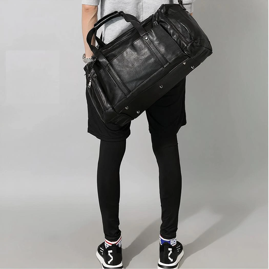 Grand Sac De Voyage Multipoche En Cuir Végan Noir – Image 8