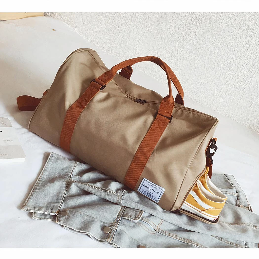 Sac De Voyage Grande Capacité Avec Bandoulière Marron – Image 9