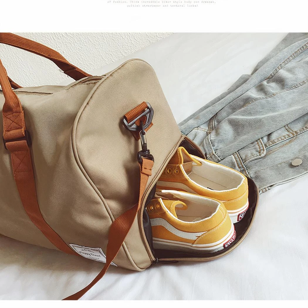 Sac De Voyage Grande Capacité Avec Bandoulière Marron – Image 8