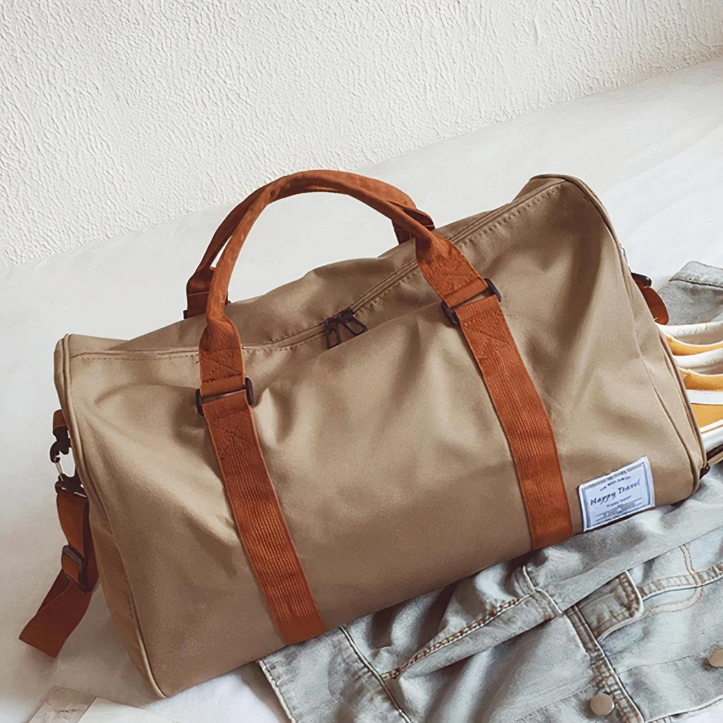 Sac De Voyage Grande Capacité Avec Bandoulière Marron – Image 11