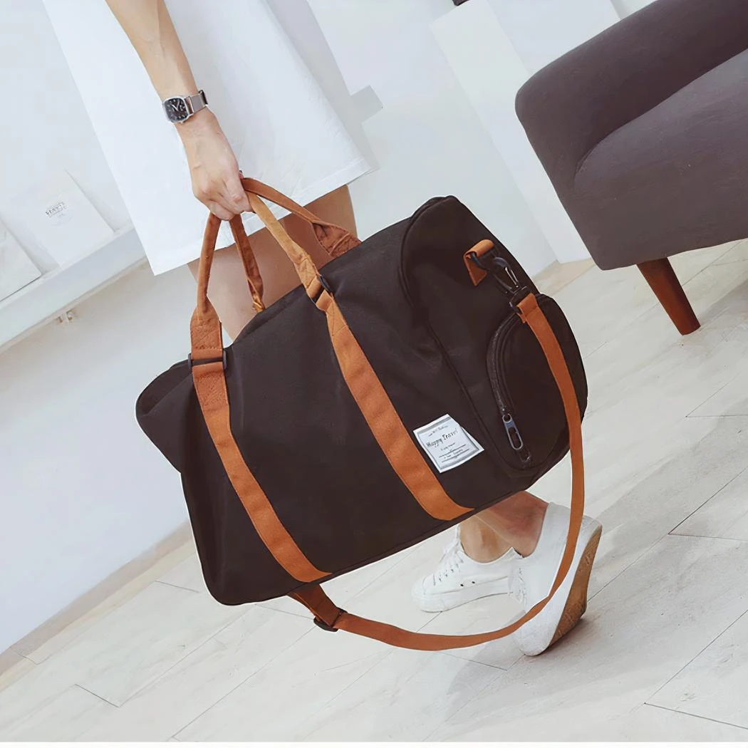 Sac De Voyage Grande Capacité Avec Bandoulière Marron – Image 14