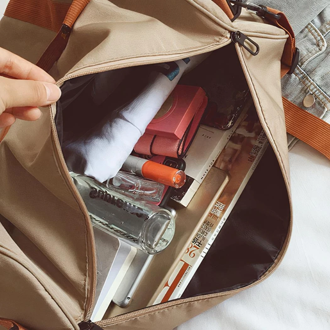 Sac De Voyage Grande Capacité Avec Bandoulière Marron – Image 3