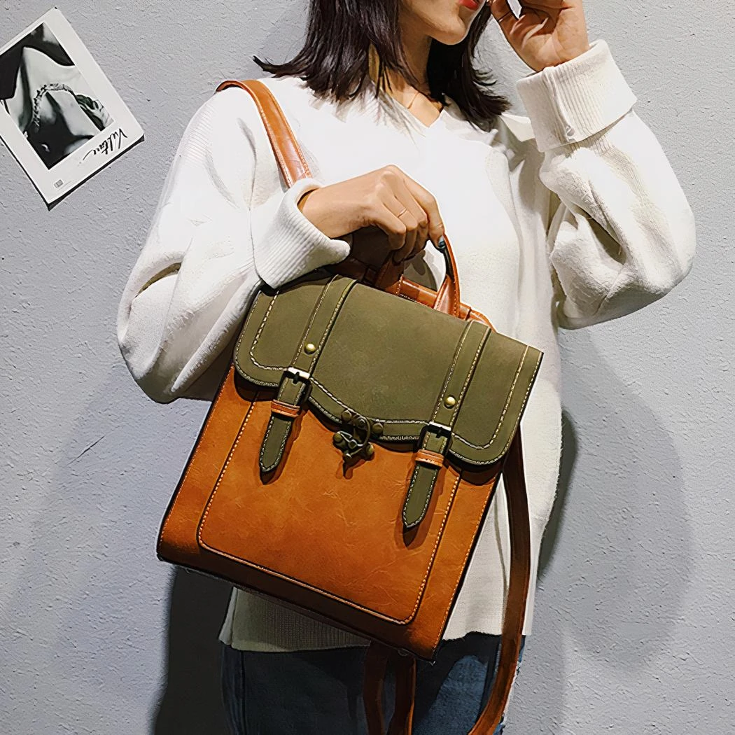 Sac à Dos Vintage Rectangulaire En Similicuir Pour Femme – Image 11