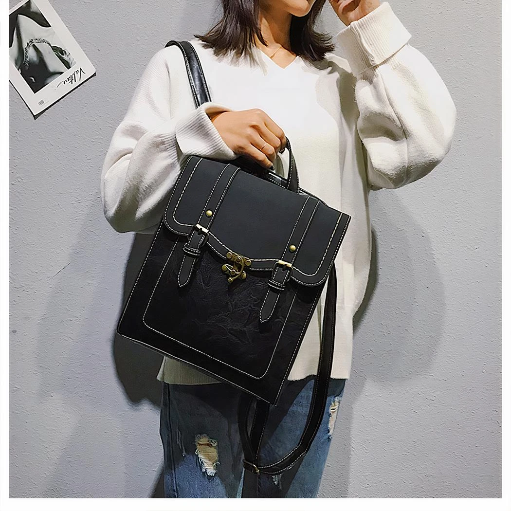 Sac à Dos Vintage Rectangulaire En Similicuir Pour Femme – Image 18