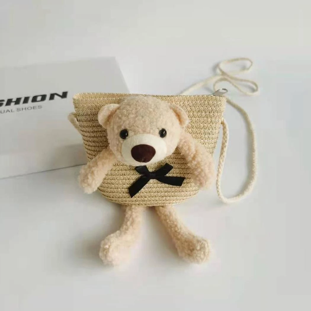 Sac à Bandoulière En Paille Colorée Avec Ourson – Image 8