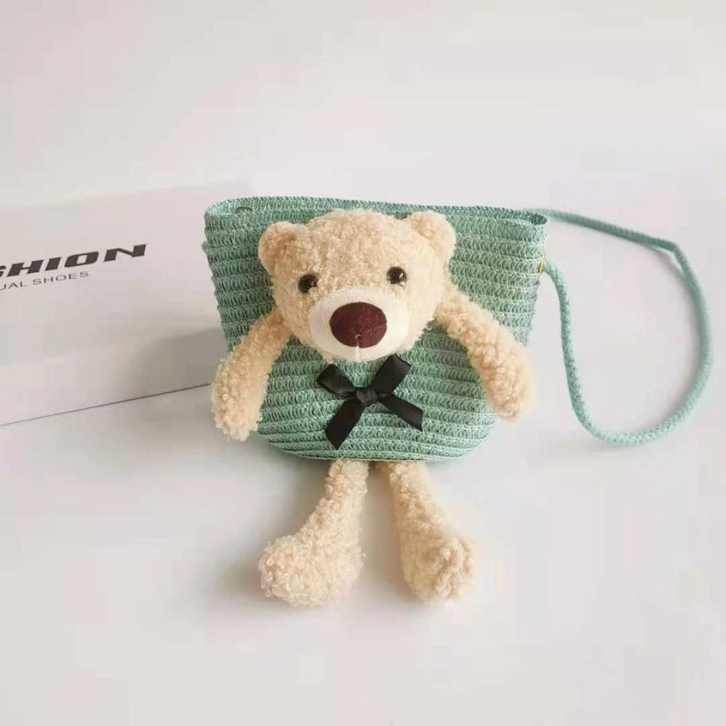 Sac à Bandoulière En Paille Colorée Avec Ourson – Image 7